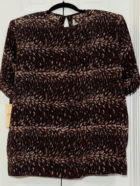 Nora Noh Top, Size XL, New, 100% Silk, "Feather Java" Round Neck